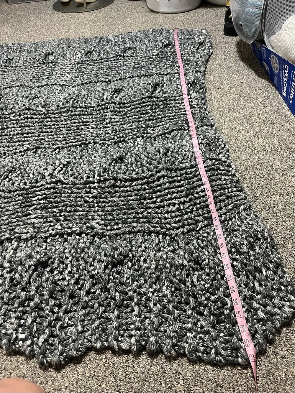Pottery Barn Chunky Thick Throw Blanket Open Weave Knit Crochet Charcoal Marled